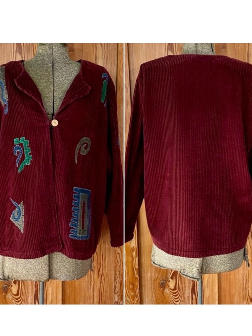 Vintage Florissant NY Maroon Corduroy Embroidered One-Button Jacket~ Large 💛🎀